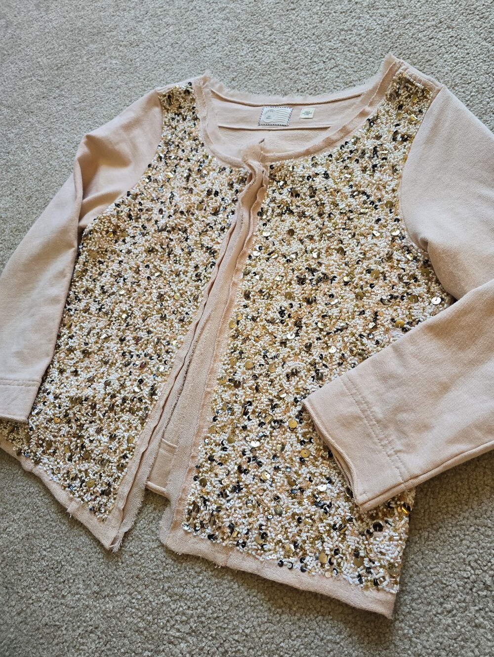 Anthropologie "Paillette Cardigan", Postmark Pink Sweatshirt Womens S Small $148